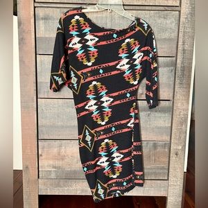 Body Central asymmetrical off shoulder dress, southwestern Aztec sweater dress